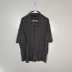 Jhane Barnes Shirt Mens 2XL Blue Geometric Circle Rayon Button Front Casual